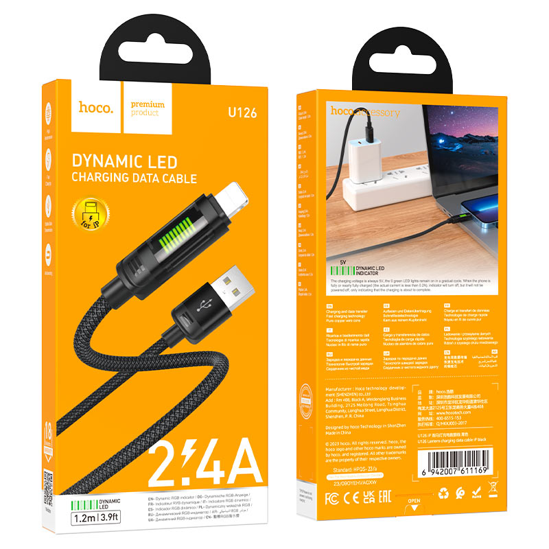 hoco u126 lantern charging data cable usb ltn packaging black