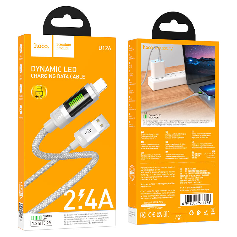 hoco u126 lantern charging data cable usb ltn packaging grey