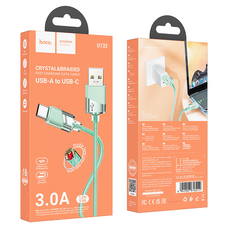 hoco u132 beijing charging data cable usb tc packaging green