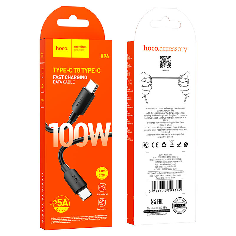 hoco x96 hyper 100w charging data cable tc tc packaging black