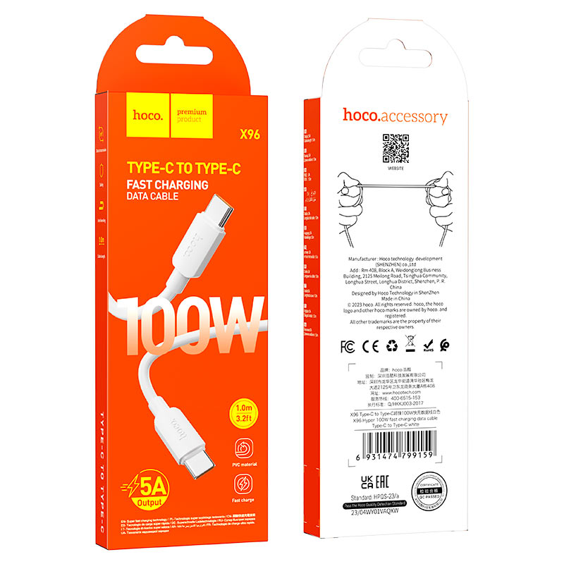 hoco x96 hyper 100w charging data cable tc tc packaging white