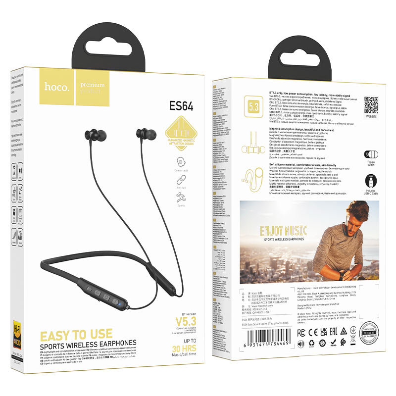 hoco es64 easy sound sports bt earphones packaging black