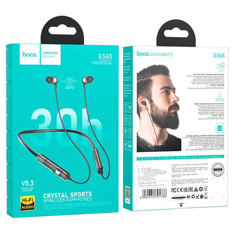 hoco es65 dream sports wireless earphones packaging black