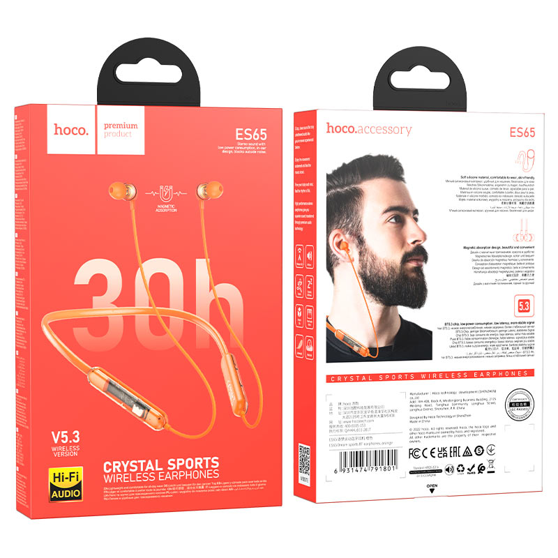 hoco es65 dream sports wireless earphones packaging orange