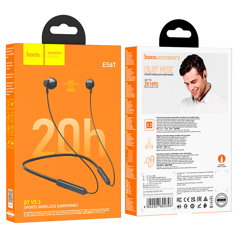 hoco es67 perception neckband bt earphones packaging black