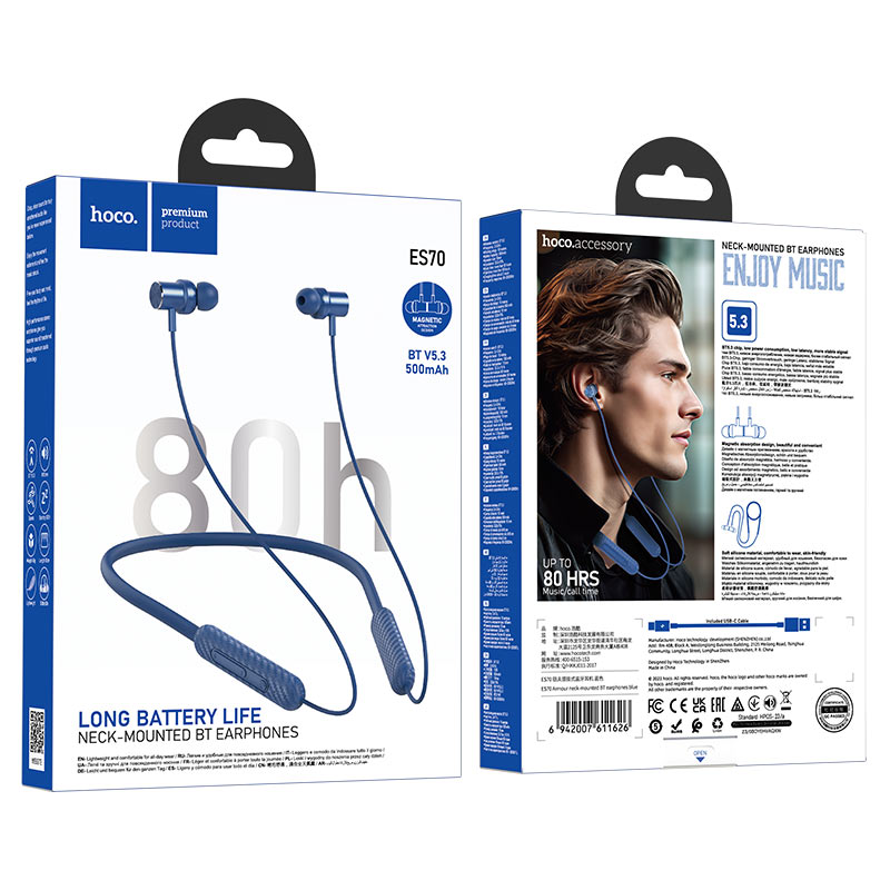 hoco es70 armour neck mounted bt earphones packaging blue