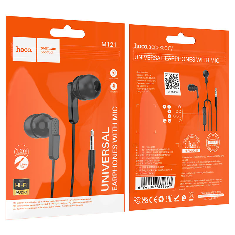 hoco m121 bright universal earphones packaging black