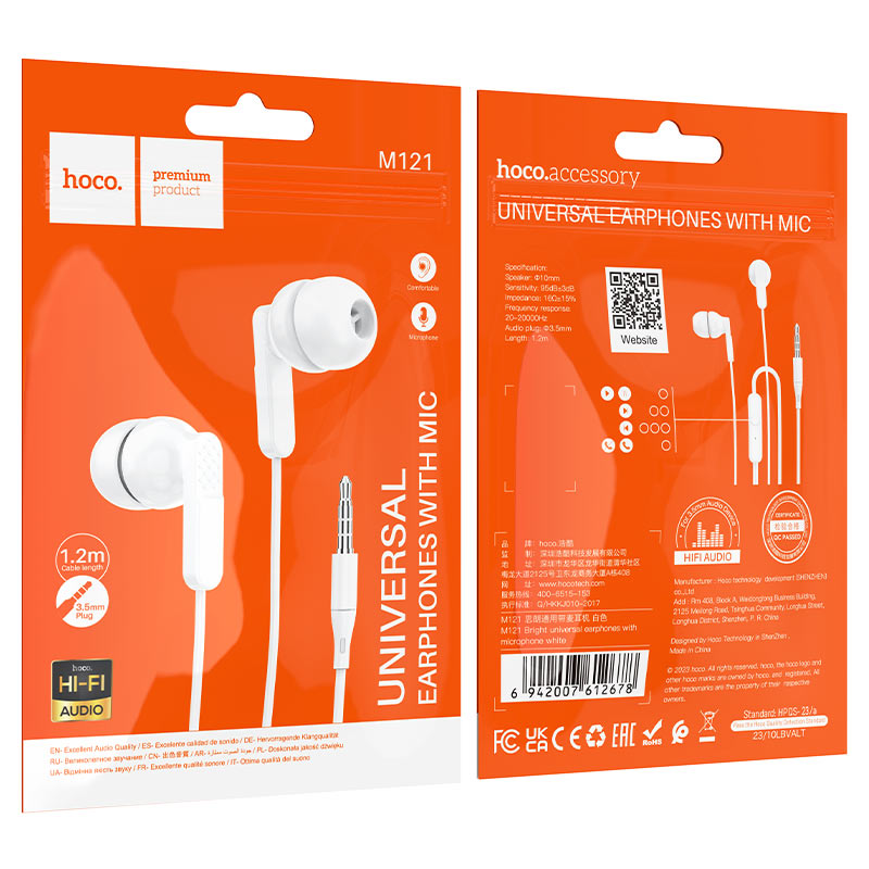 hoco m121 bright universal earphones packaging white