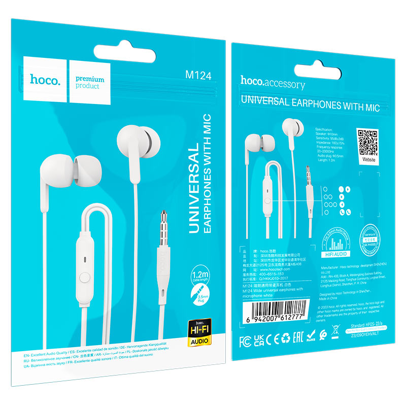 hoco m124 wide universal earphones packaging white