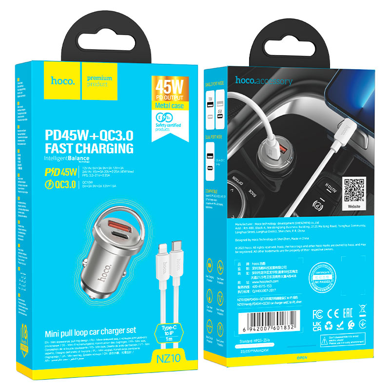 hoco nz10 handy pd45w 2port car charger set tc ltn packaging