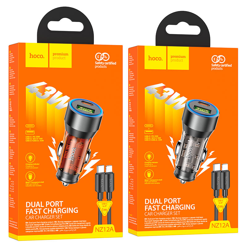 hoco nz12a action pd43w 1c1a car charger set tc ltn packaging