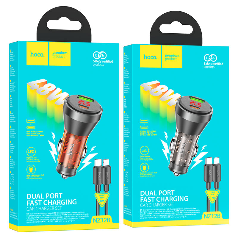 hoco nz12b unimpeded pd48w 1c1a car charger set tc ltn packaging