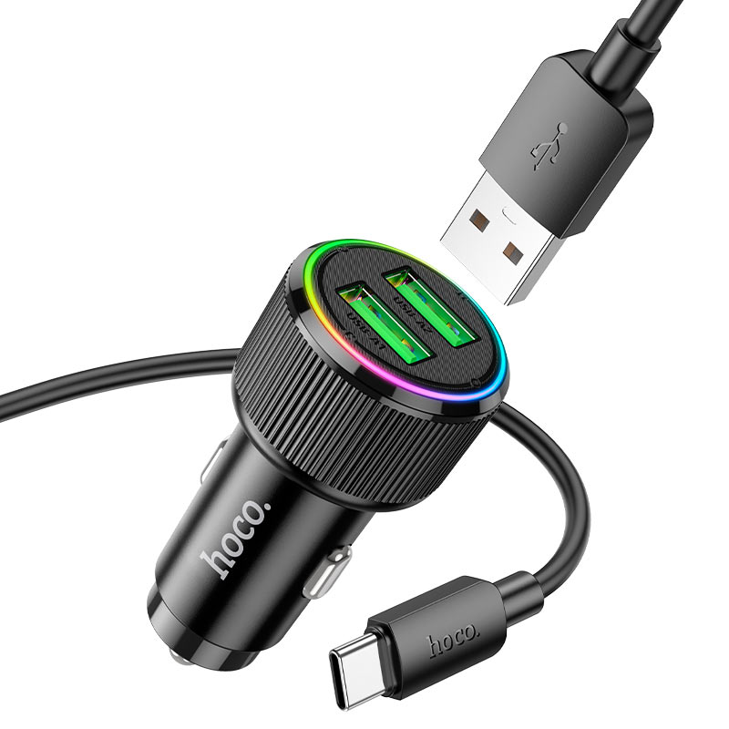 hoco nz14 guerrero 36w 2port car charger set usb tc connection