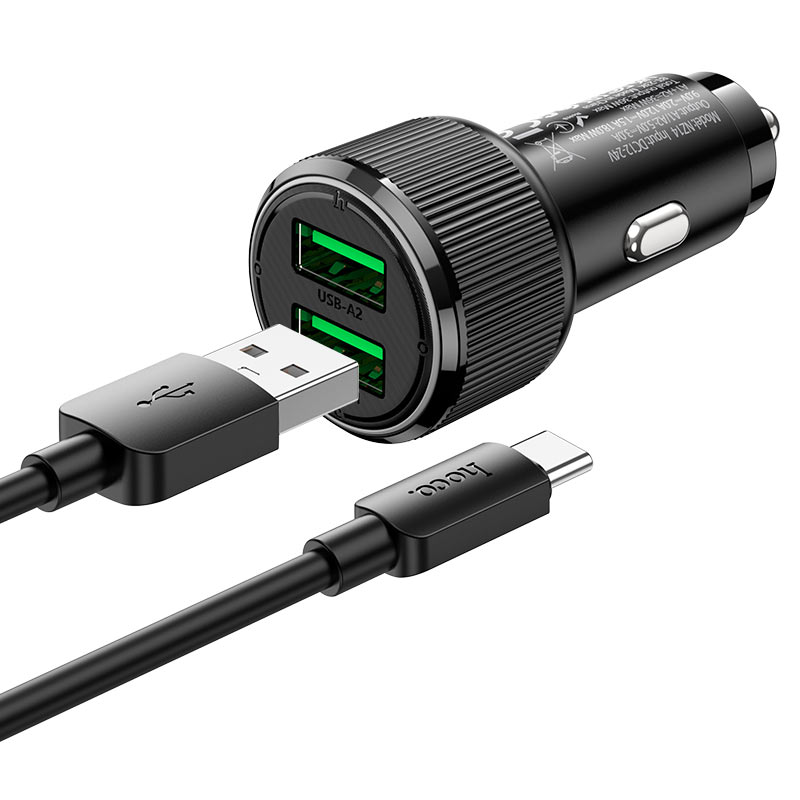 hoco nz14 guerrero 36w 2port car charger set usb tc ports