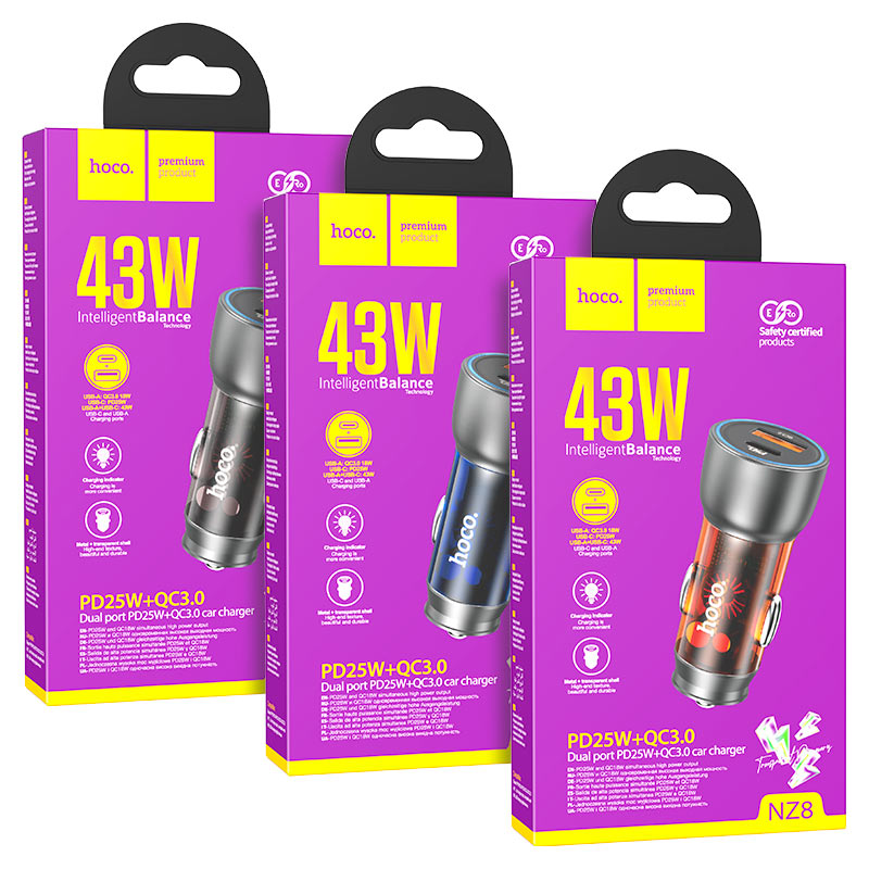 hoco nz8 sprinter 43w dual port car charger packaging