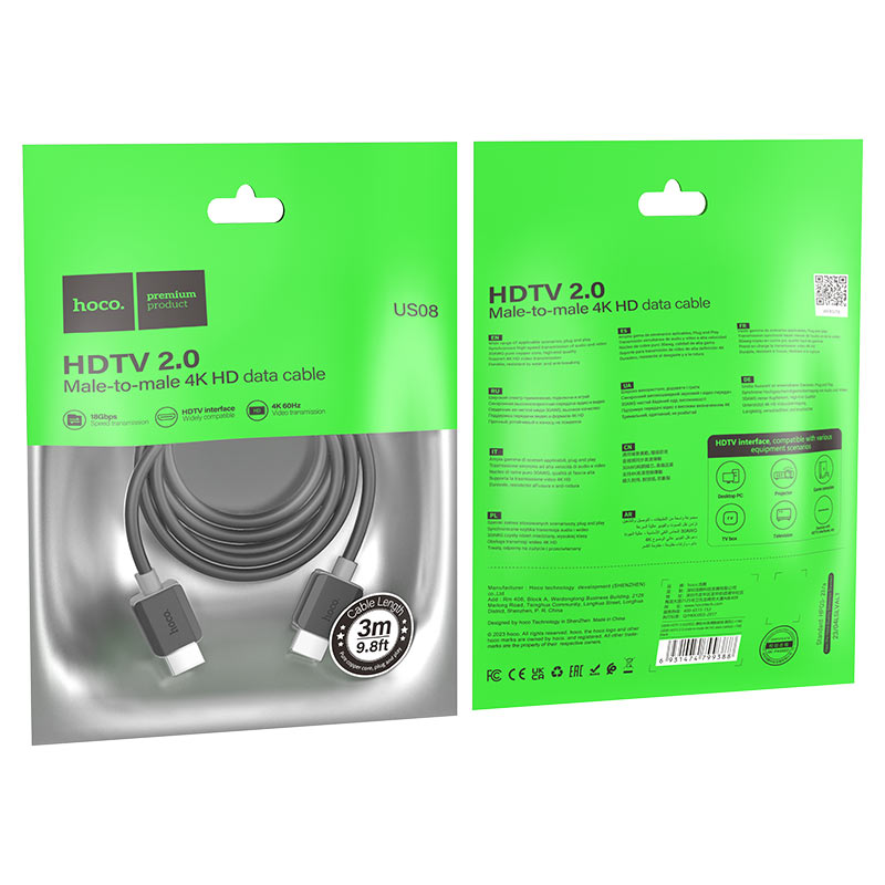 hoco us08 hdtv 2 0 4k video cable packaging 3m