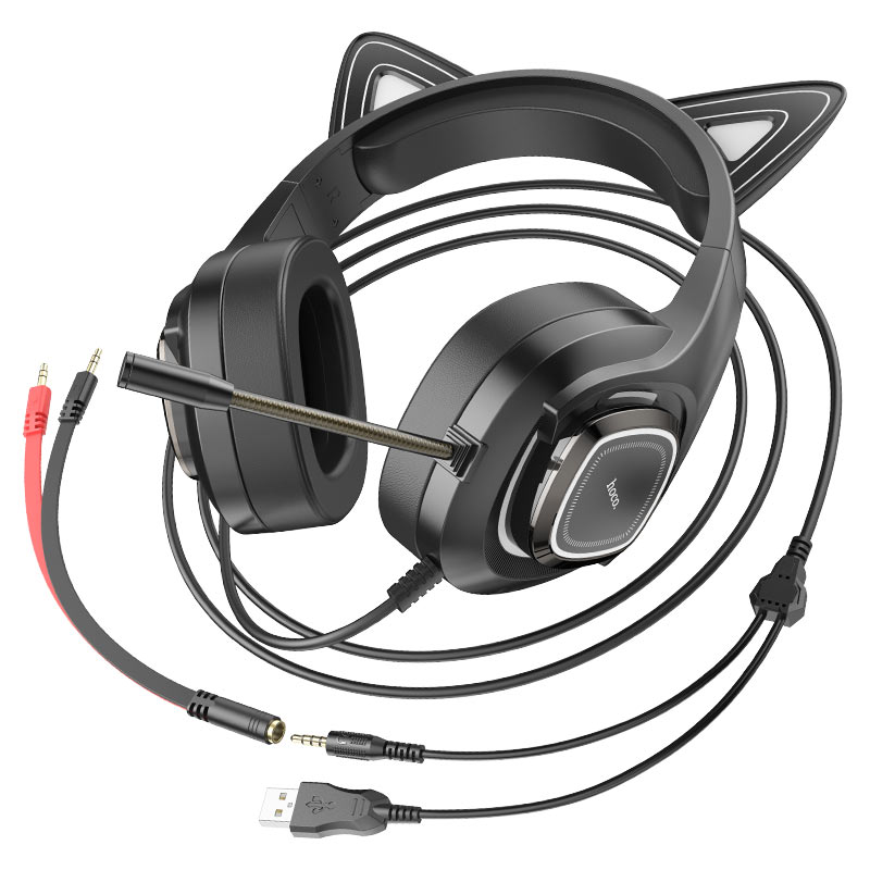 hoco w107 cute cat luminous cat ear gaming headphones cable