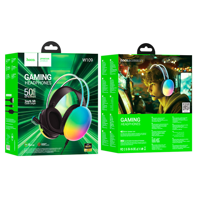 hoco w109 rich gaming headphones packaging black