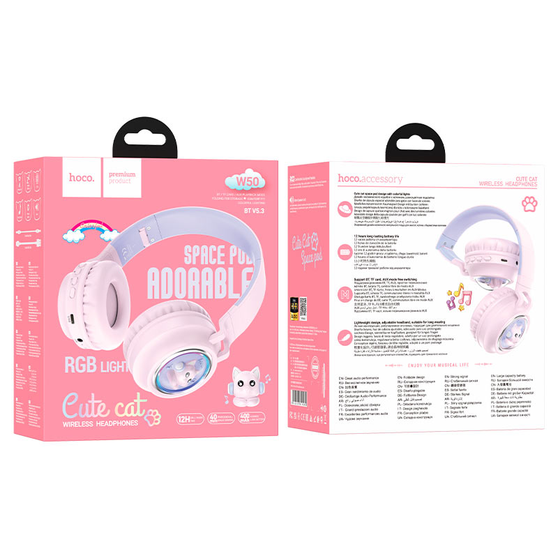 hoco w50 cute fun bt headphones packaging pink
