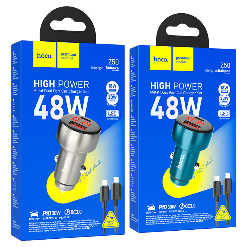 hoco z50 leader 48w 1c1a car charger set tc ltn packaging