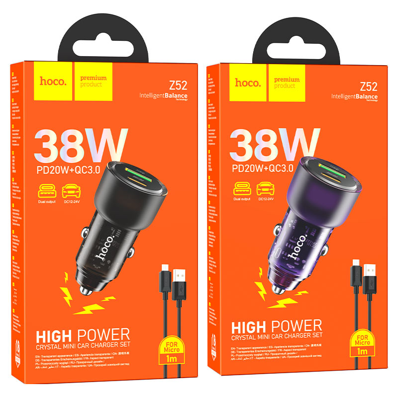 hoco z52 spacious pd38w 1c1a car charger set usb musb packaging