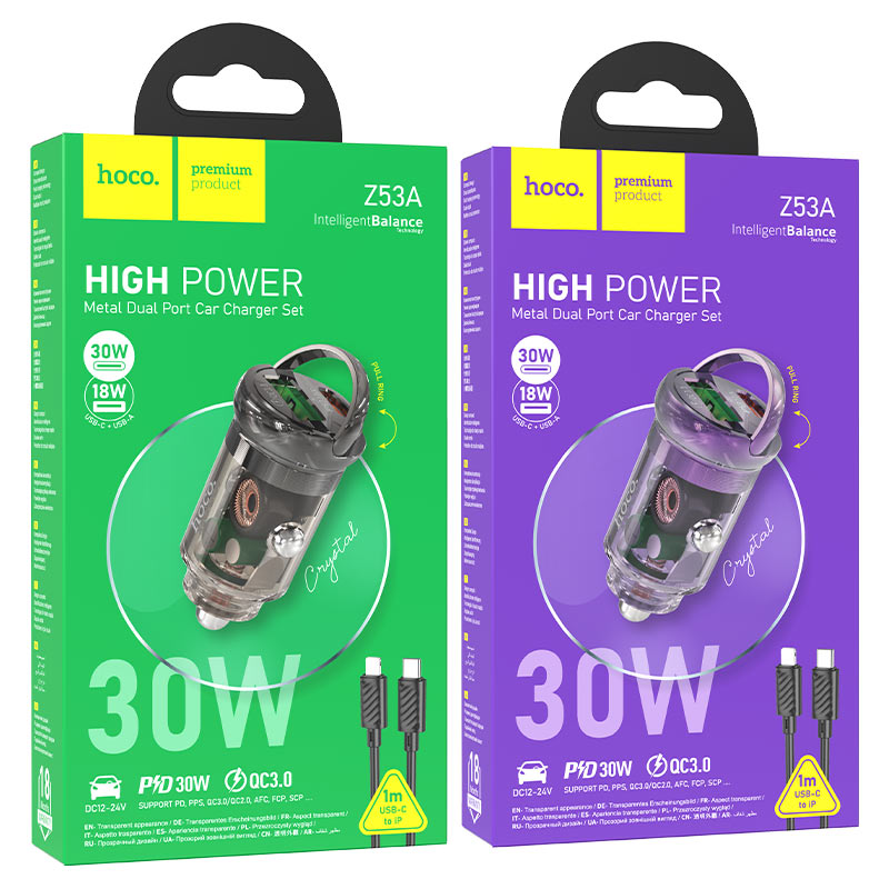 hoco z53a vision 30w 1c1a car charger set tc ltn packaging