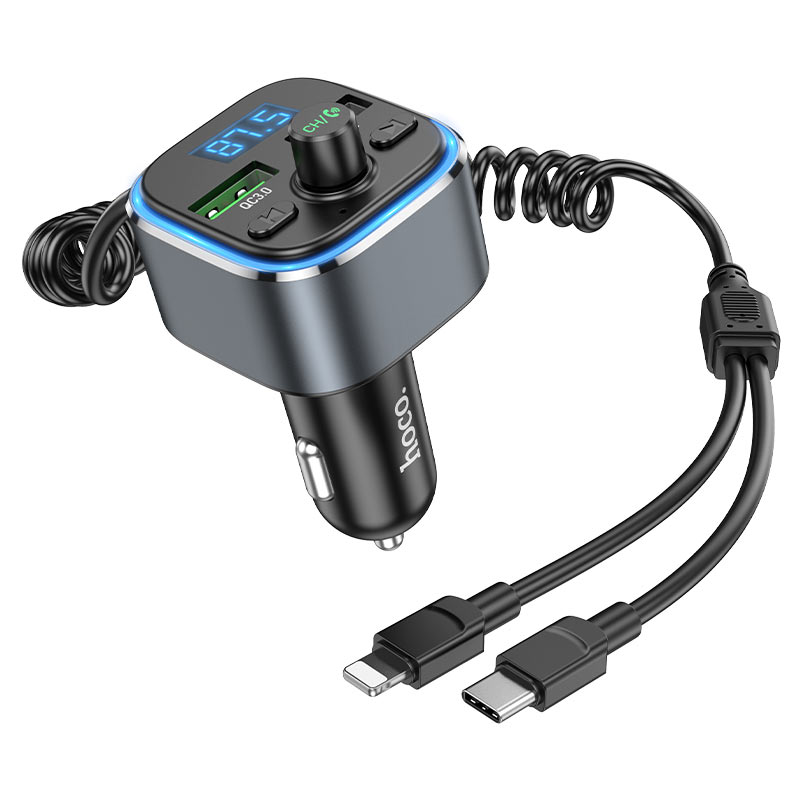 hoco e74 energy qc3 2in1 car bt fm transmitter with cable buttons