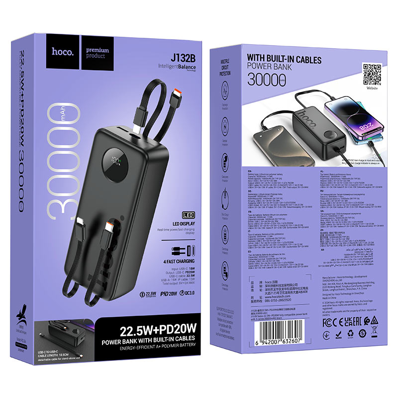 hoco j132b sabio 22 5w pd20w power bank 30000mah packaging black