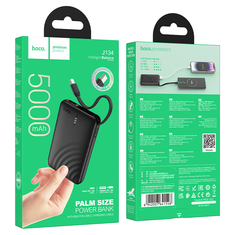 hoco j134 strong power bank usbc 5000mah packaging black