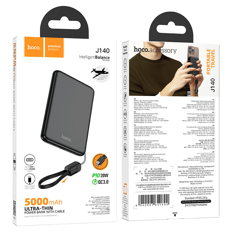 hoco j140 tony pd20w power bank 5000mah packaging black