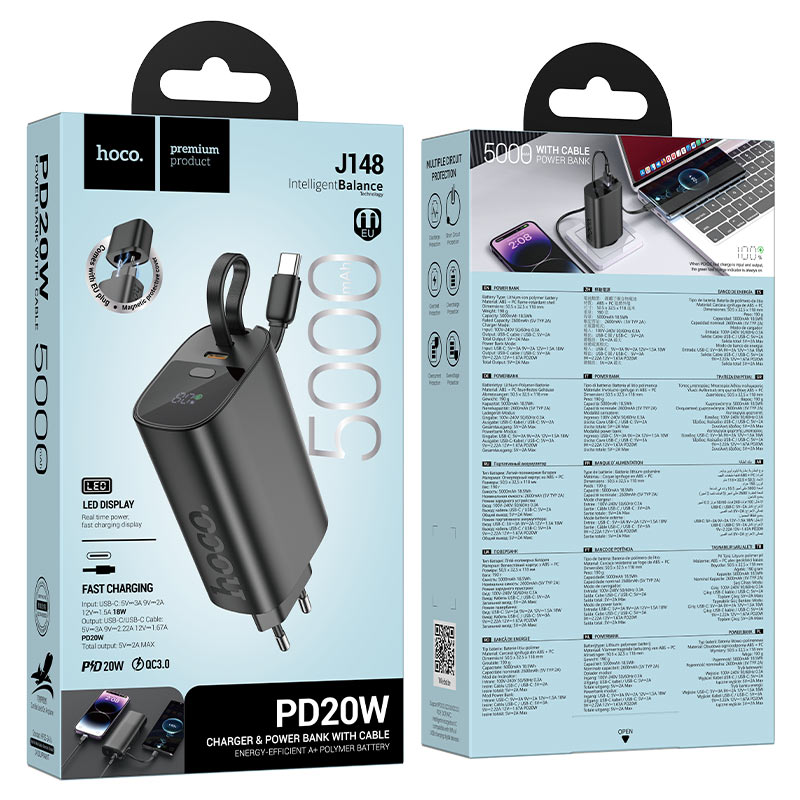 hoco j148 handy pd20w power bank 5000mah packaging black