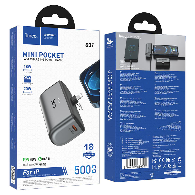 hoco q31 ingenious pd20w pocket power bank ltn 5000mah packaging black