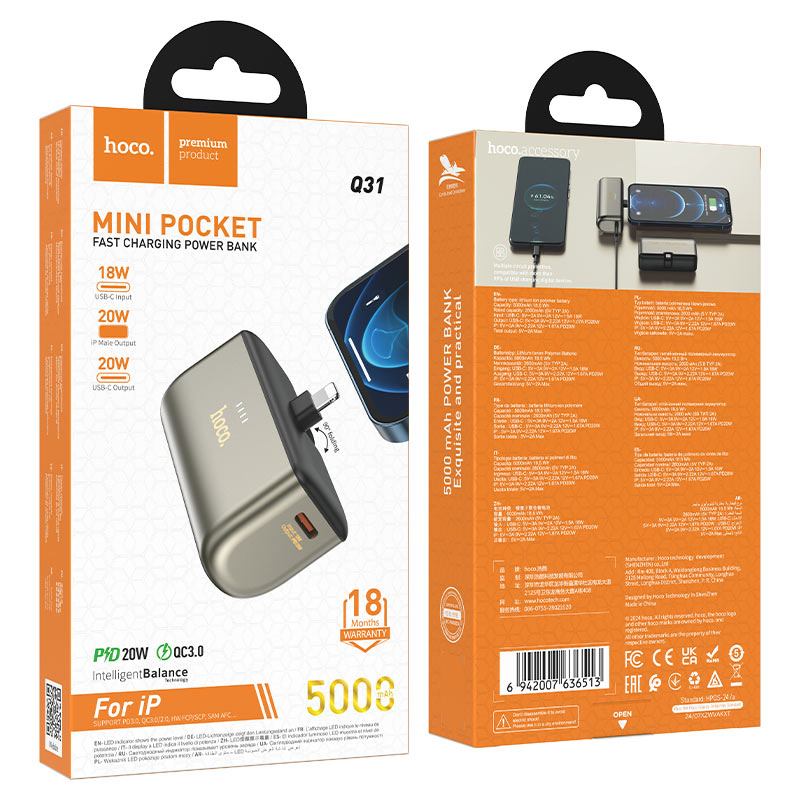 hoco q31 ingenious pd20w pocket power bank ltn 5000mah packaging gold