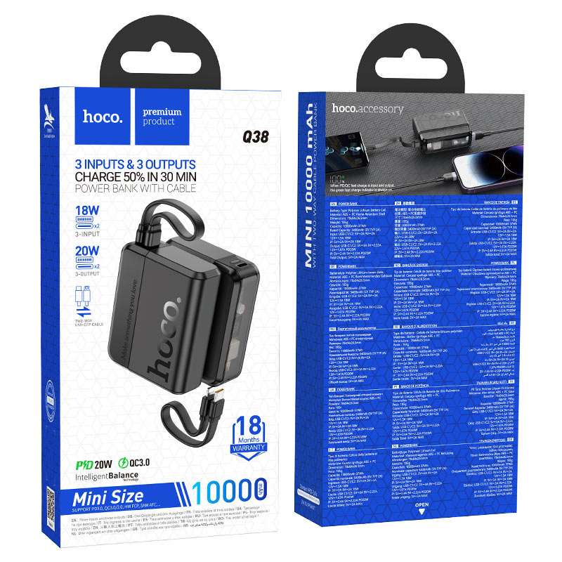 hoco q38 excellent pd20w power bank 10000mah packaging black