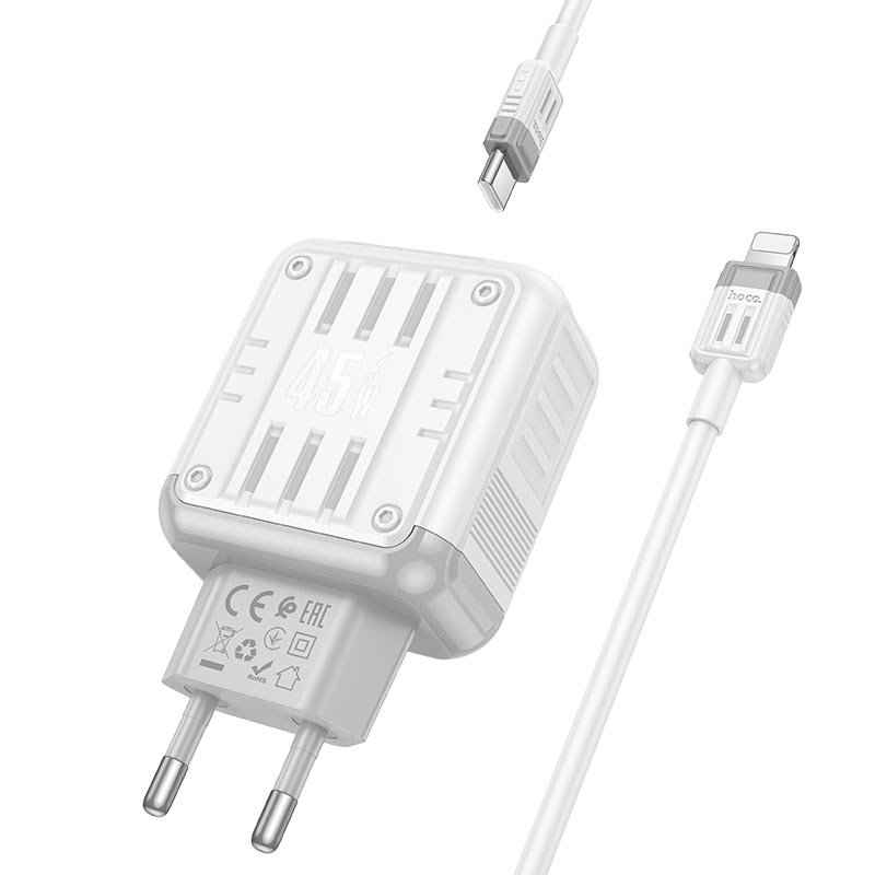hoco c136a rock pd45w 1a1c wall charger eu set usbc ltn cable