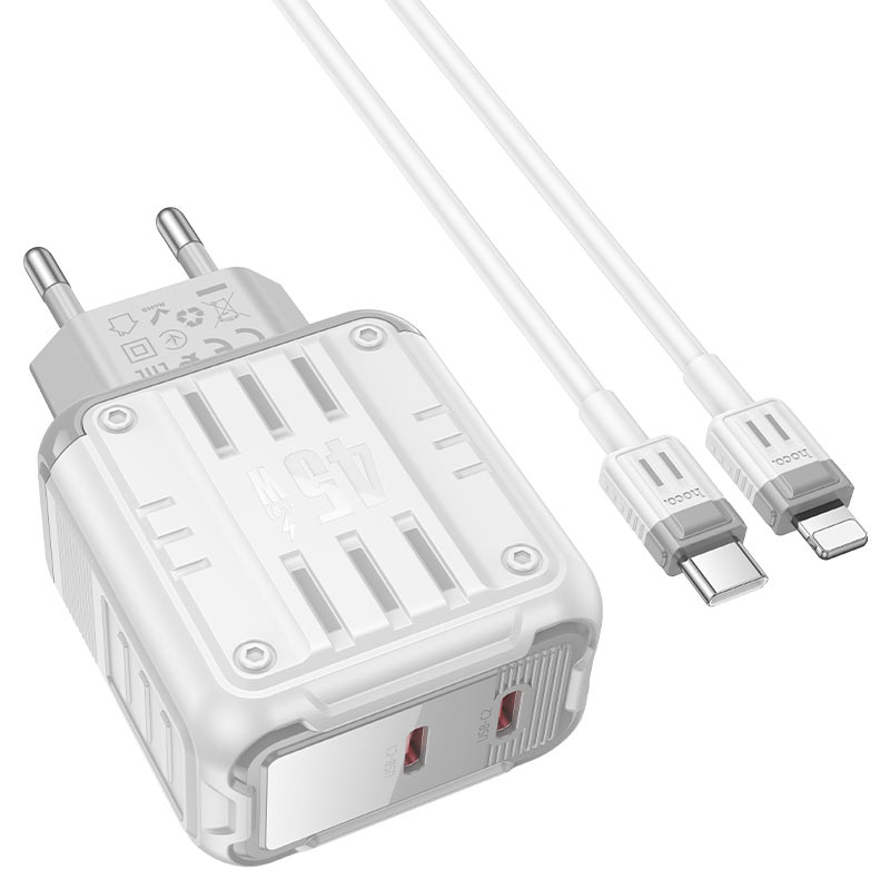hoco c137a rock pd45w 2c wall charger eu set usbc ltn ports
