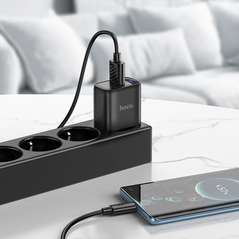 hoco c140a smart 1port qc3 wall charger eu set usba usbc interior