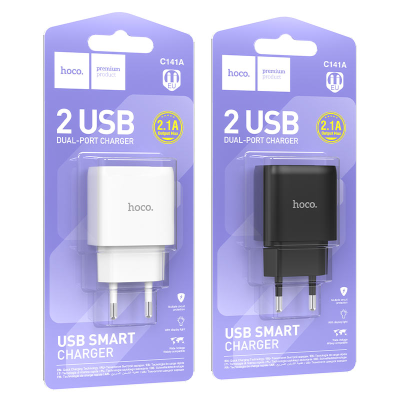 hoco c141a smart 2ports wall charger eu packaging