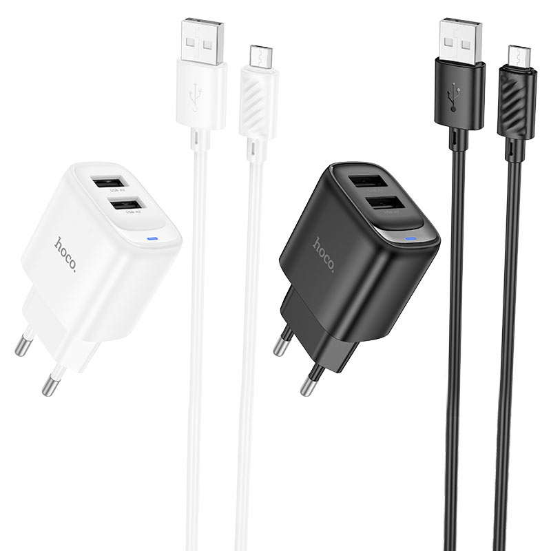 hoco c141a smart 2ports wall charger eu set usba musb colors