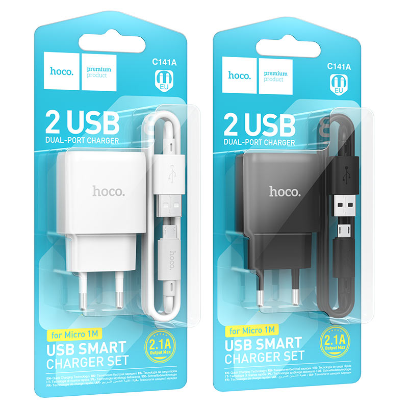 hoco c141a smart 2ports wall charger eu set usba musb packaging