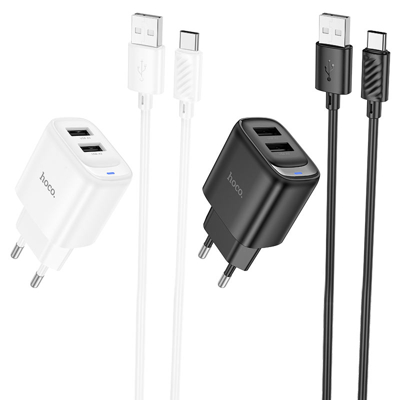 hoco c141a smart 2ports wall charger eu set usba usbc colors