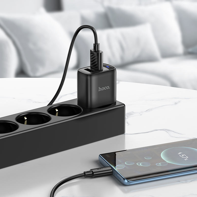 hoco c141a smart 2ports wall charger eu set usba usbc interior)