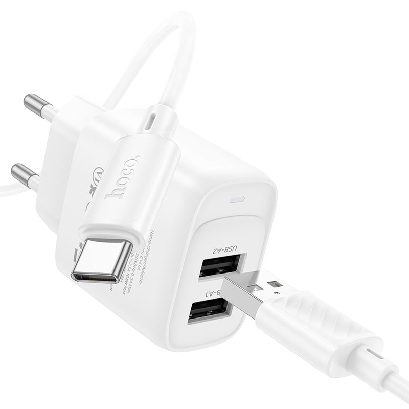 hoco c141a smart 2ports wall charger eu set usba usbc ports