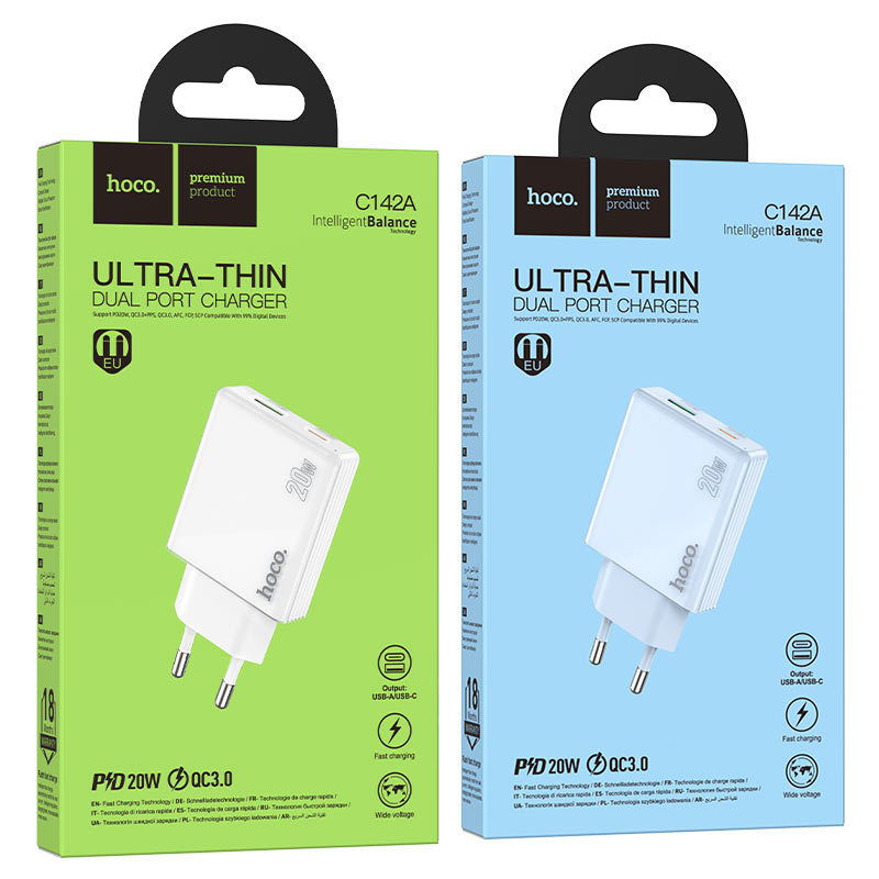 hoco c142a direct pd20w qc3 wall charger eu packaging