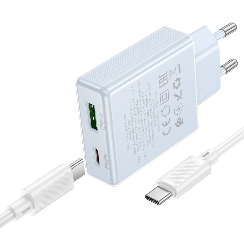 hoco c142a direct pd20w qc3 wall charger eu set usbc usbc output