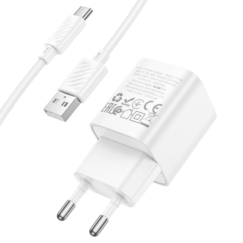 hoco c145a charm 1port qc3 wall charger eu set usba usbc plug