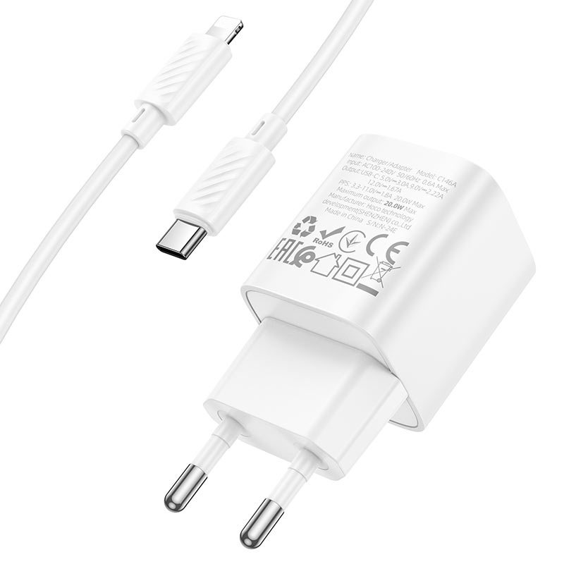 hoco c146a charm 1port pd20w wall charger eu set usbc ltn plug