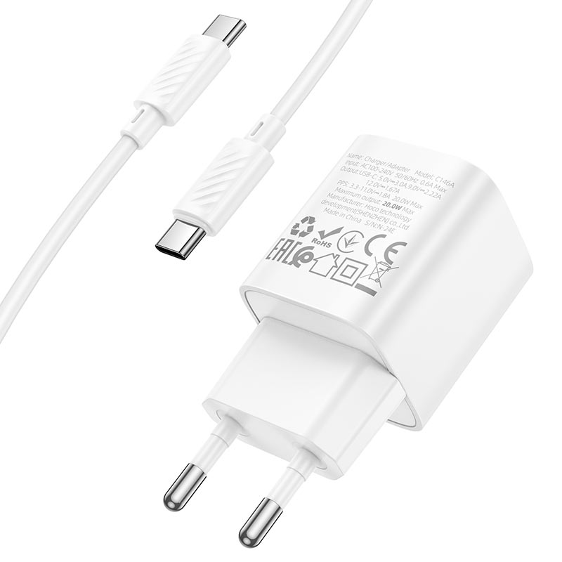 hoco c146a charm 1port pd20w wall charger eu set usbc usbc plug
