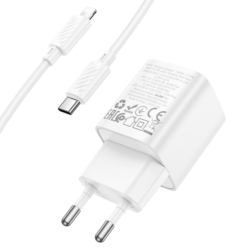 hoco c147a charm pd20w qc3 wall charger eu set usbc ltn port
