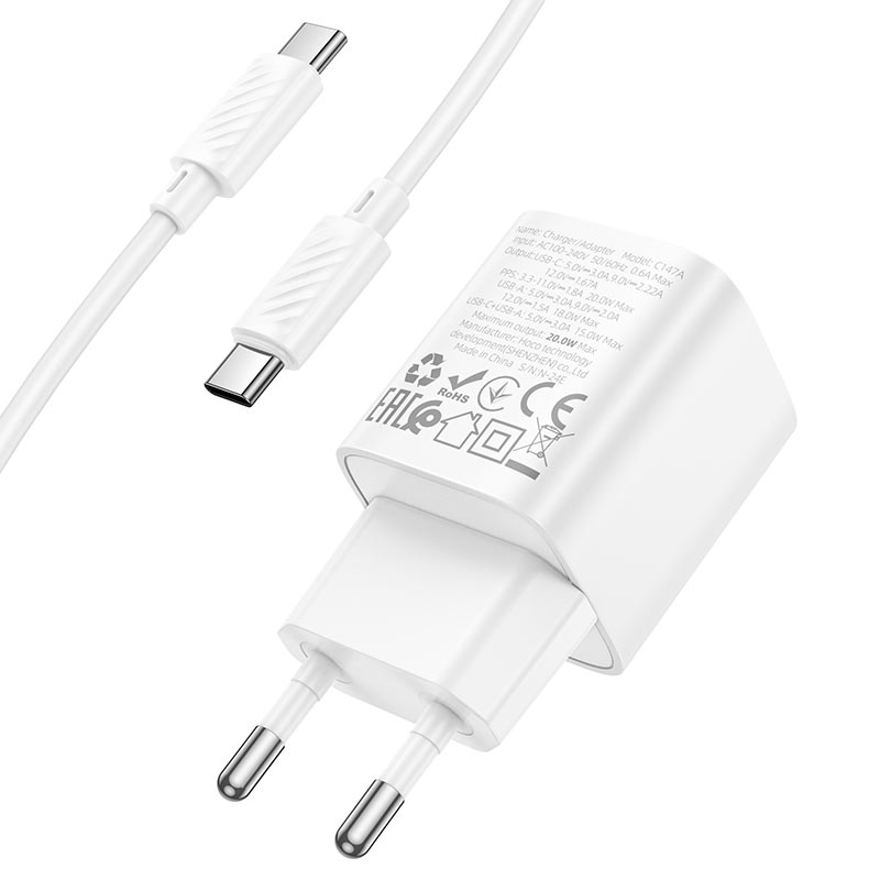 hoco c147a charm pd20w qc3 wall charger eu set usbc usbc plug